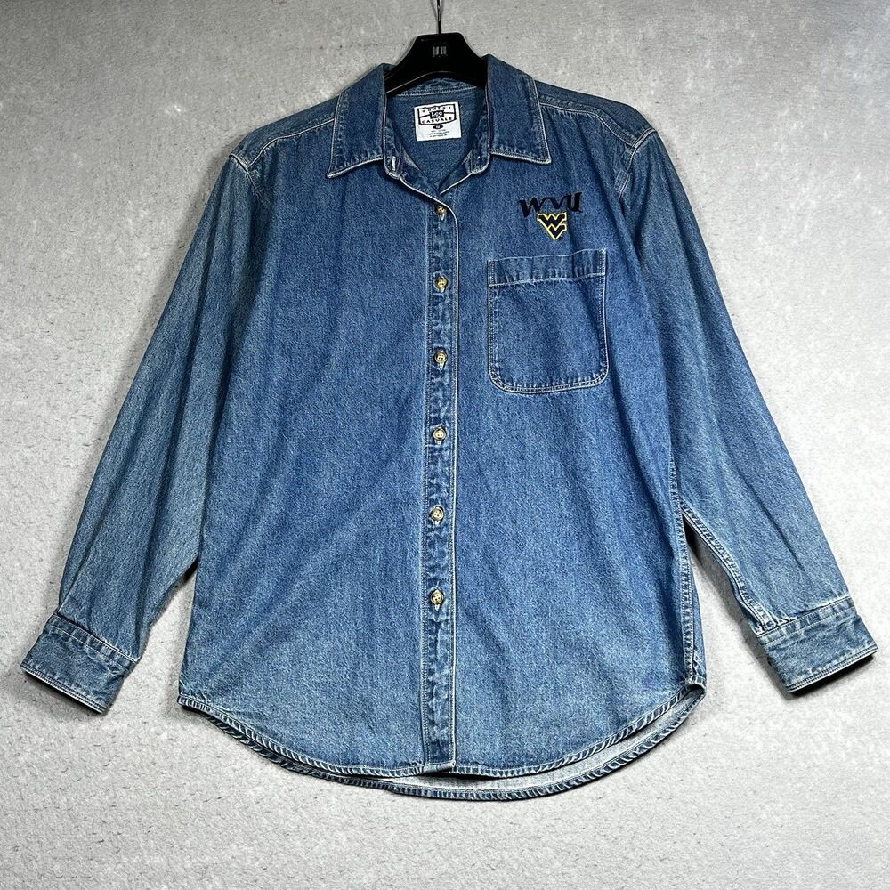 Vintage West Virginia University Mountaineers WVU Small Denim Jean Shirt Retro